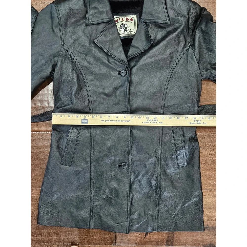 Y2K VTG Matrix Chic Leather Rock Grunge Trench Womens L Black Belted Faux Fur